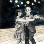 Ruedi mit unbekannter Freundin auf einer Tanzveranstaltung in Salt Lake City in den wilden 20ern. Beleuchtet wird die Szenerei von UFOs.